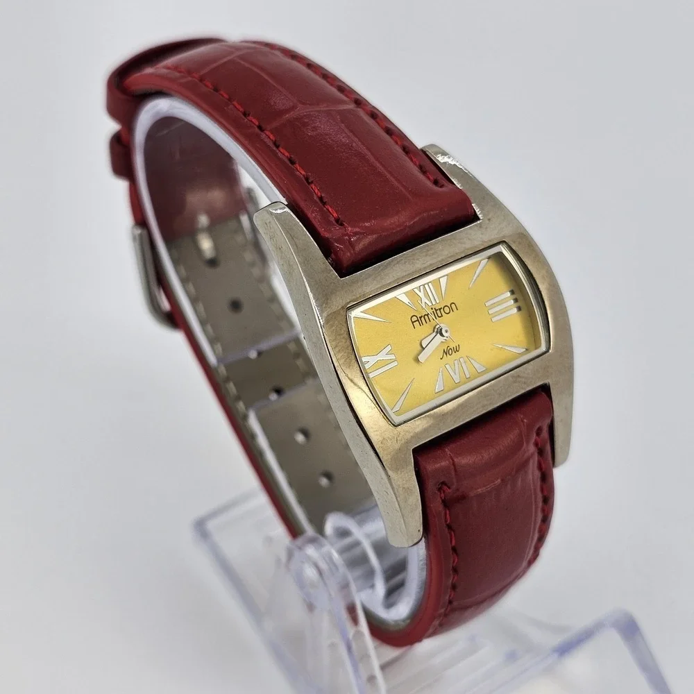 Armitron Analog Women's Watch 30MM Yellow Dial NEW Red Leather Bands NEW Battery
